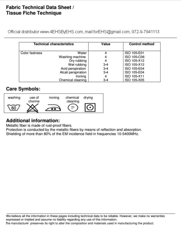 S132 RF Blocking Fabric - data